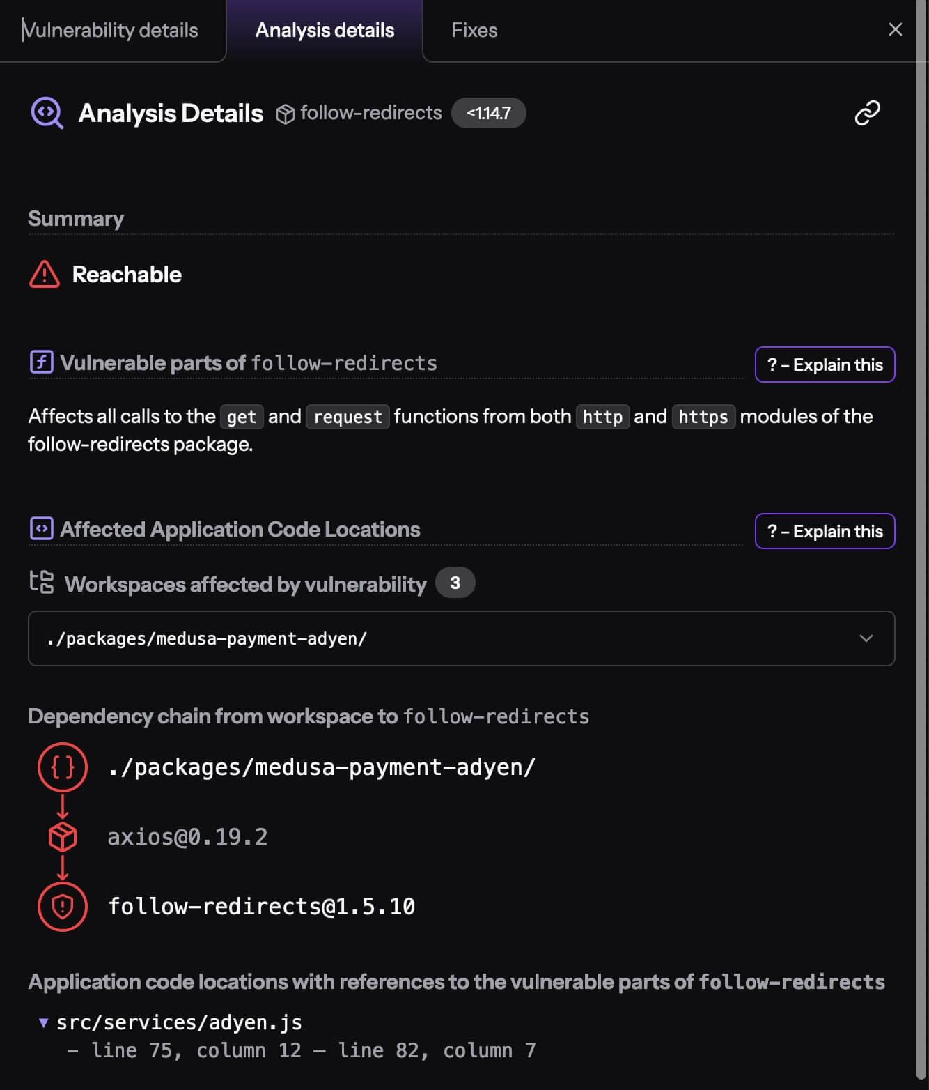 Analysis details pane